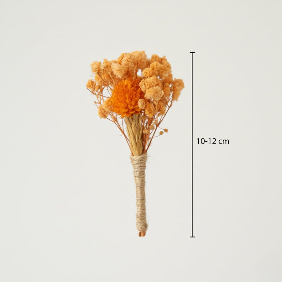 Dried floral bunch with bright orange blooms showing height 10 to 12 cm ideal for small vase styling and warm home Decor.