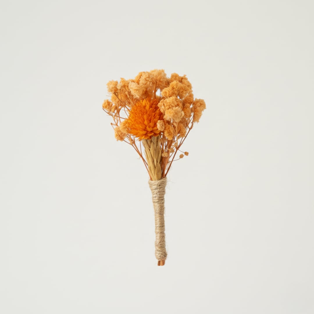 Bright dried flower bouquet with warm orange tones and natural texture ideal for home decor vase styling.