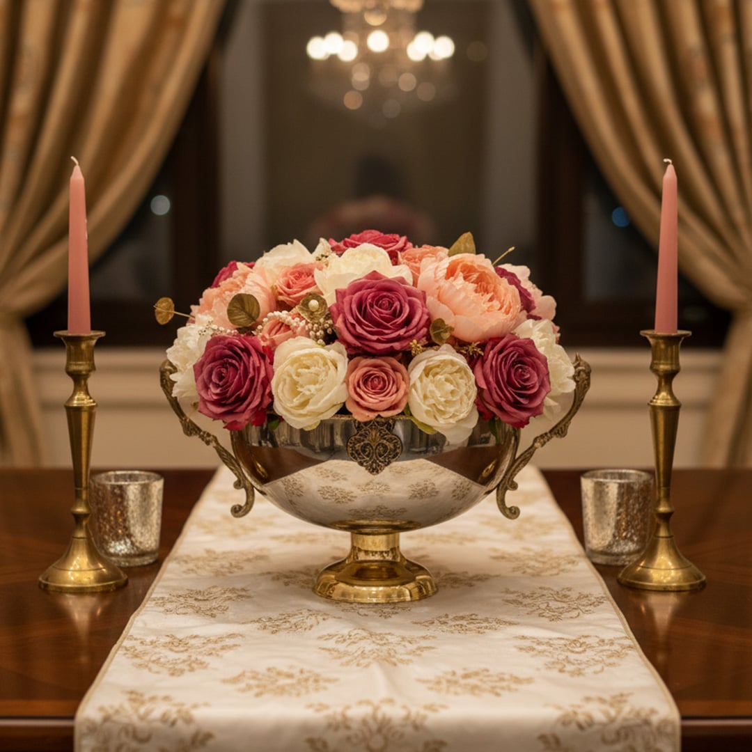pushp brass centrepiece bowl for dinnig room lifestyle