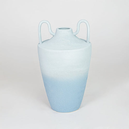 Modern light blue decorative flower vase isolated clean background stylish ceramic vase for home decor display.