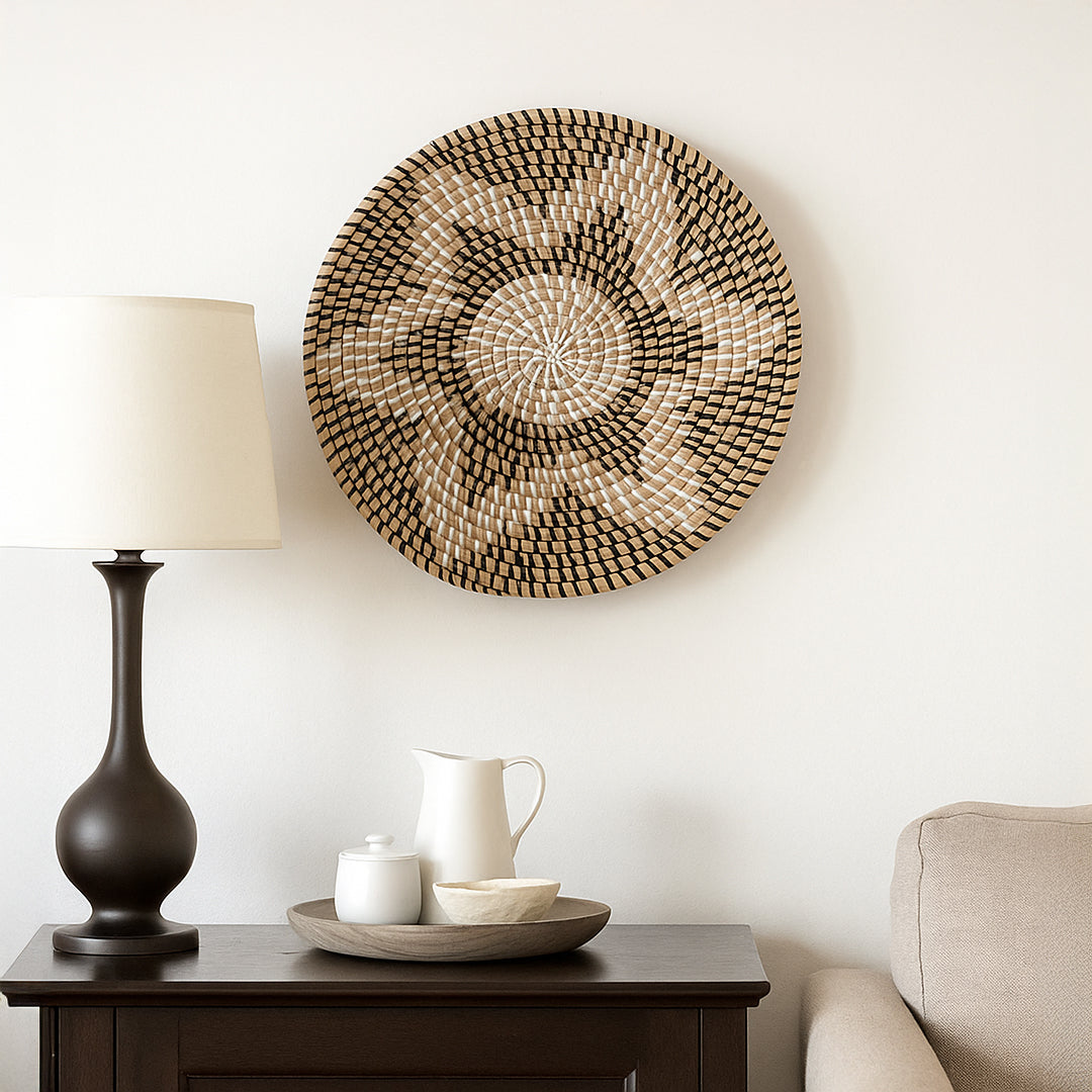 Ramira Handwoven Sabai Grass Hanging Wall Basket - Black