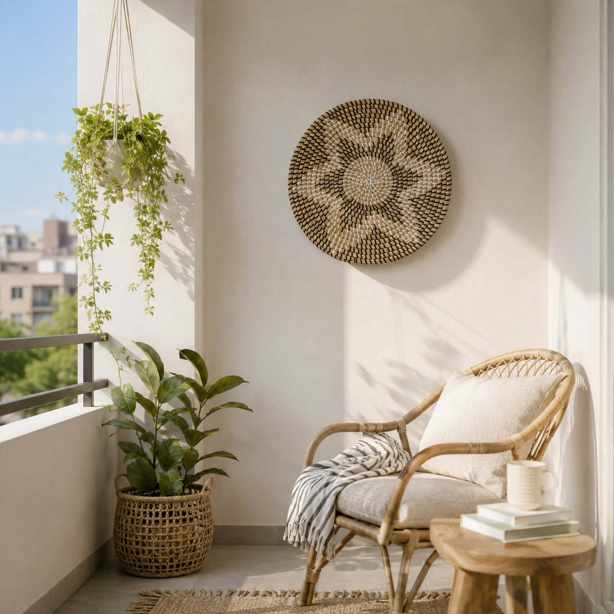 Ramira Handwoven Sabai Grass Hanging Wall Basket - Black