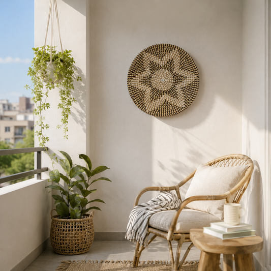 Ramira Handwoven Sabai Grass Hanging Wall Basket - Black