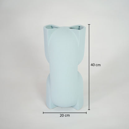 Light blue ceramic floor vase dimension image with 40 cm height and 20 cm width for modern decor.