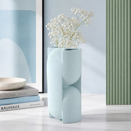 Rashford Modern Sculptural Column Vase - Sky Blue