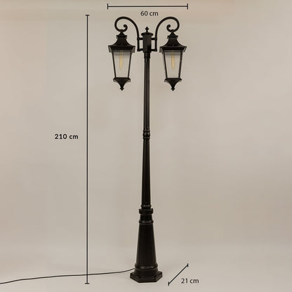 Vintage outdoor street lamp dimension image with 230 cm height and 48 cm width for decor use.