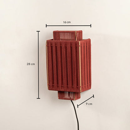 Wall mounted wooden light fixture shown with size details measuring 28 cm height 16 cm width and 9 cm depth highlighting compact modern design.