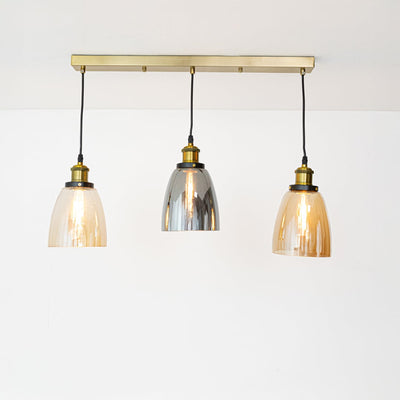Retro 3-Light Rectangular Glass Cluster Light With Gold Ceiling Plate