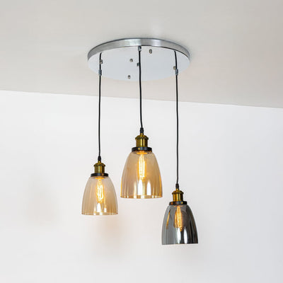 Retro 3-Light Round Glass Cluster Light With Gold Ceiling Plate