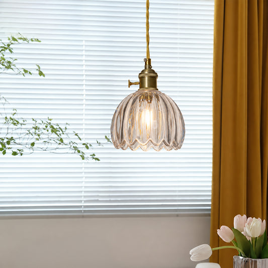 Retro Glass Flower Pendant Light - Transparent