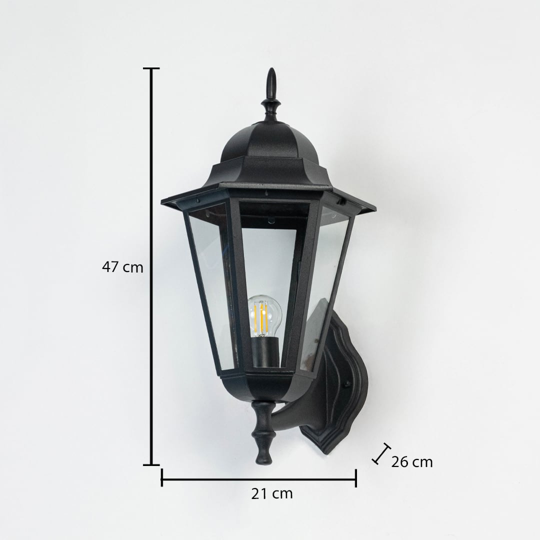 Outdoor wall light dimension image showing 47 cm height 26 cm depth and 21 cm width perfect for exterior wall lighting.