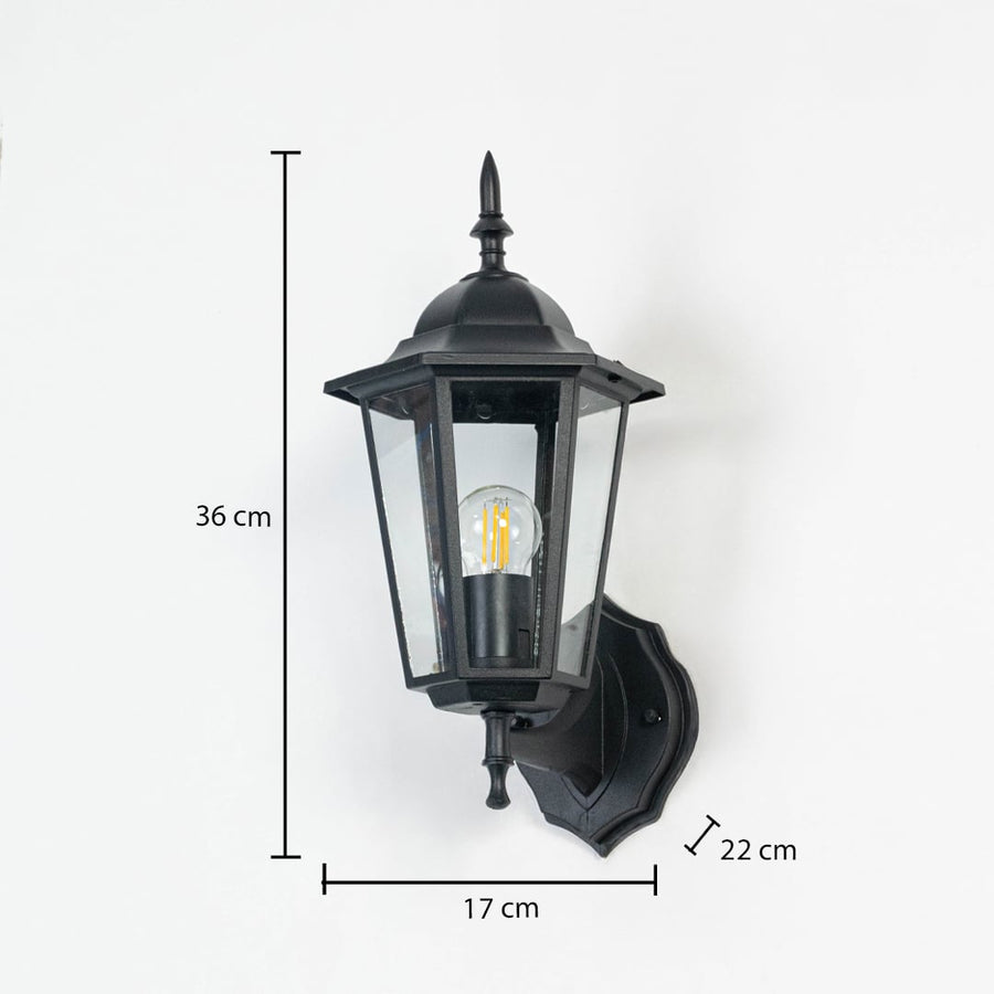 Outdoor wall light dimension image showing 36 cm height 22 cm depth and 17 cm width ideal for home exteriors.
