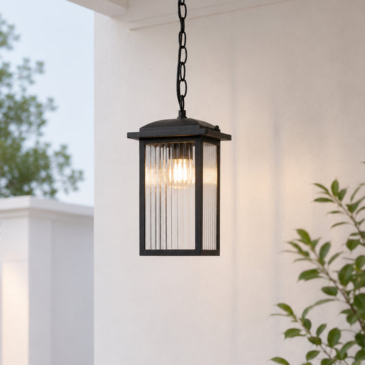 Retro Rectangular Outdoor Hanging Light - Black