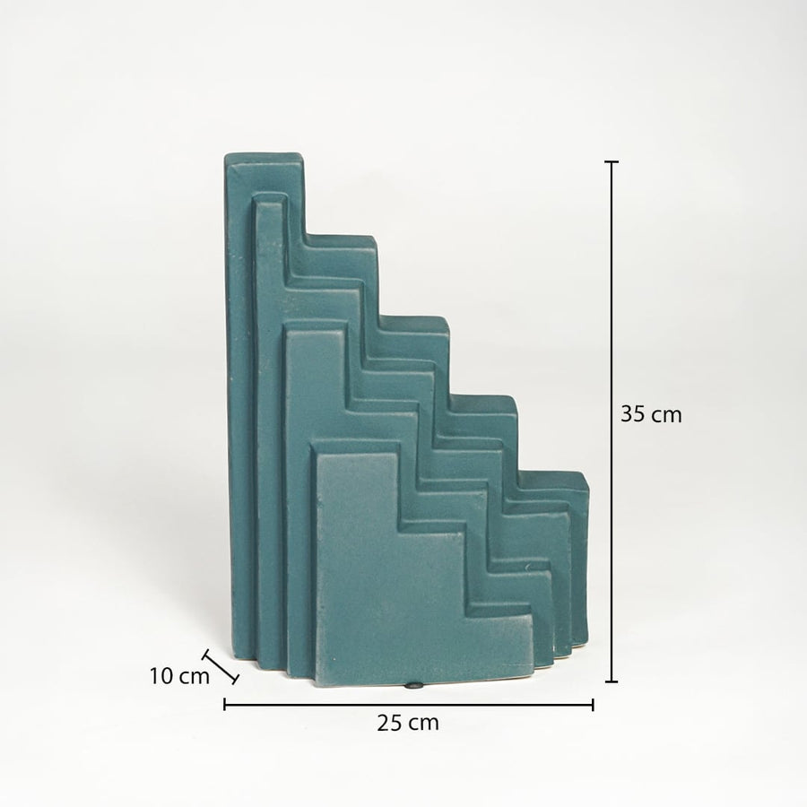 eal ceramic stepped decorative sculpture measuring 35 cm height 25 cm width and 10 cm depth for modern shelf decor styling.