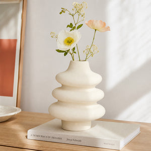 Ria Tiered Ring Sculptural Ceramic Vase - Beige