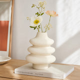 Ria Tiered Ring Sculptural Ceramic Vase - Beige
