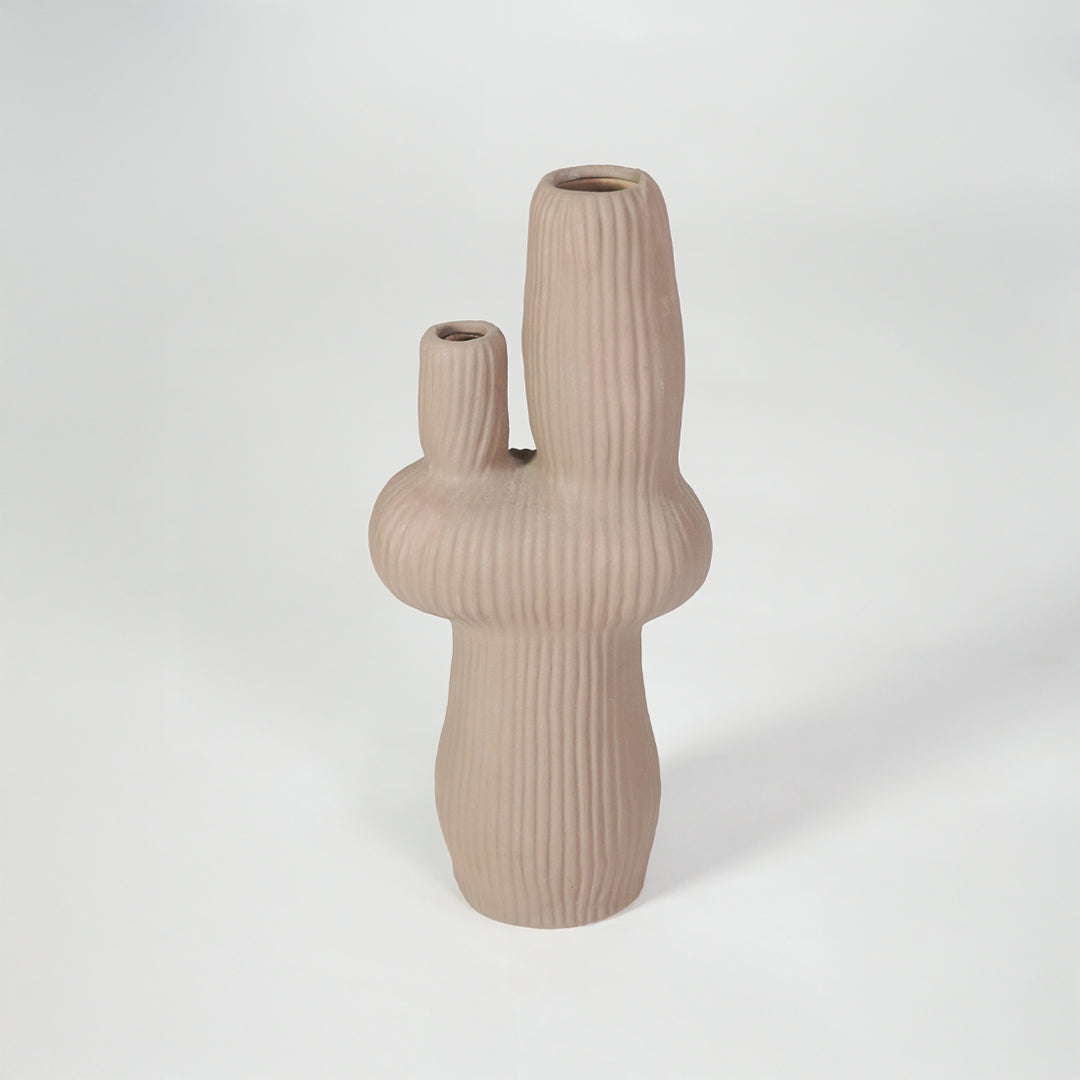 Ribbed Cactus Ceramic Sculptural Vase