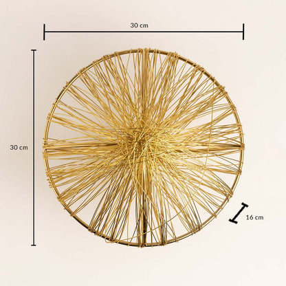Golden wire wall decor piece shown with 30 cm height and 16 cm depth dimensions for modern decoration.