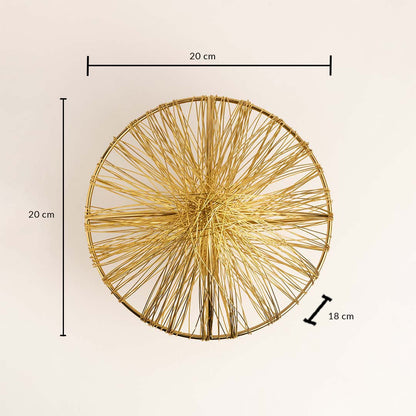 Golden wire decorative sphere shown with 20 cm height and 18 cm width dimensions for modern home styling.