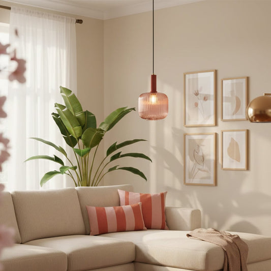 ripple glass pendant light pink main lifestyle