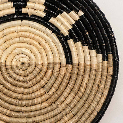 Handcrafted seagrass wall basket set with green leaf pattern for living room bedroom and boho wall décor styling.