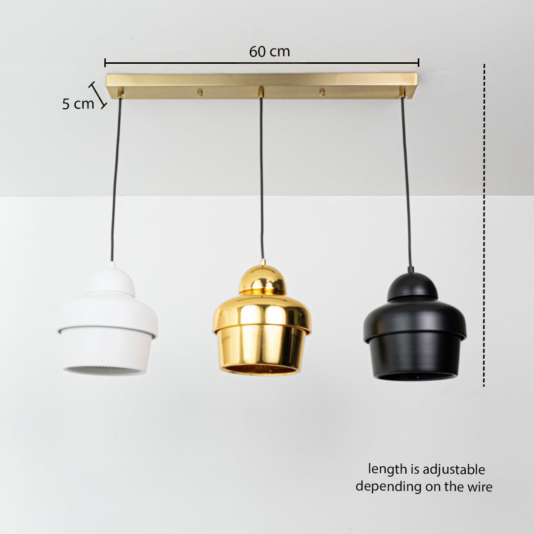 Three color metal pendant light dimension image with adjustable length and 60 cm canopy for modern dining placement.
