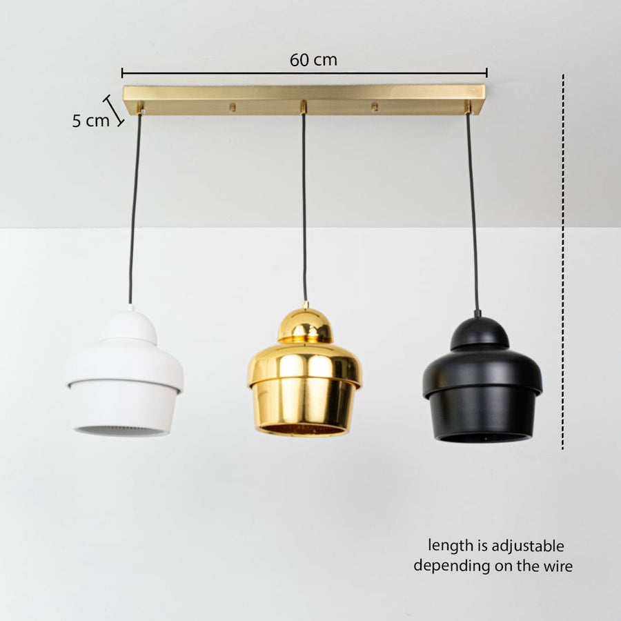 Three color metal pendant light dimension image with adjustable length and 60 cm canopy for modern dining placement.