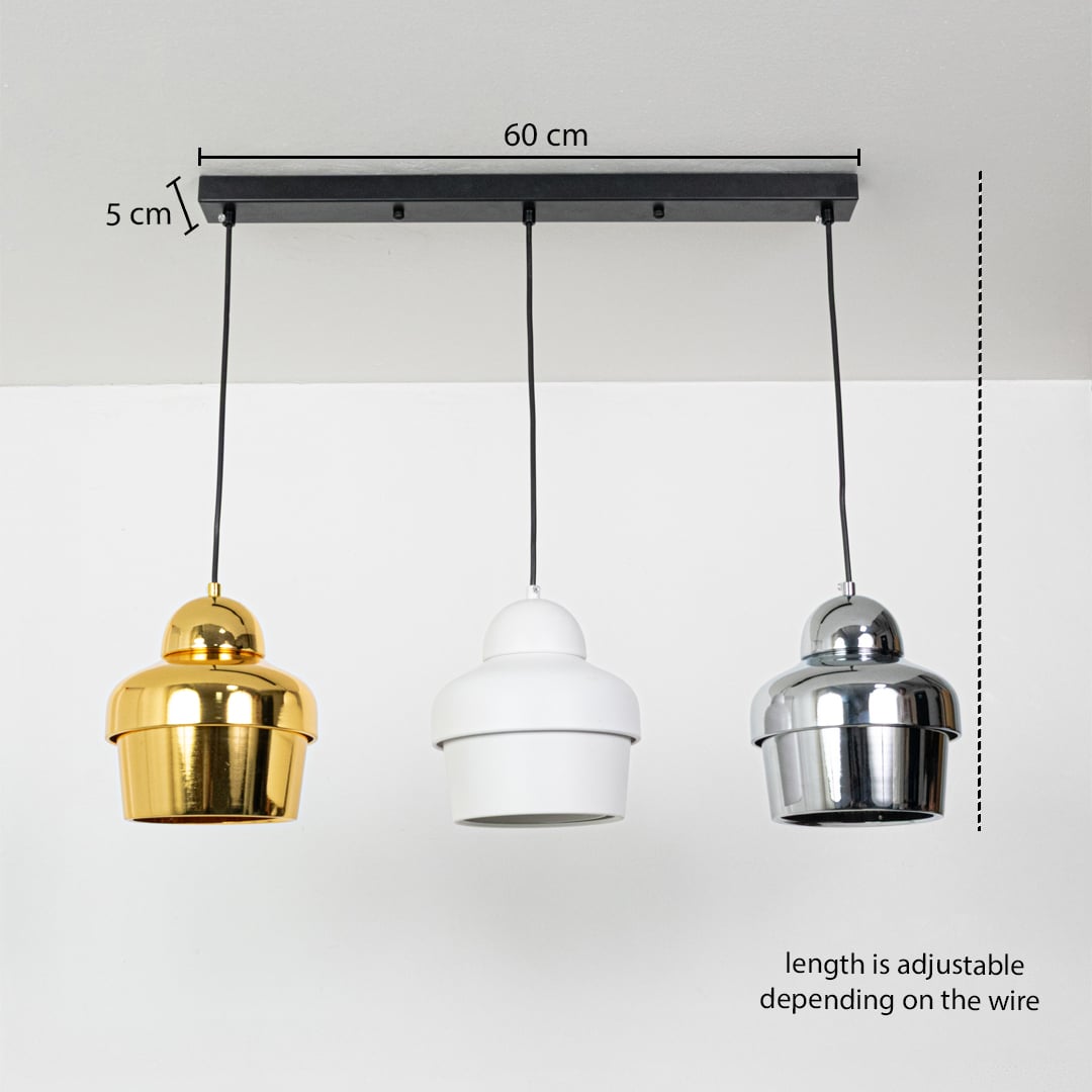 Pendant light dimension image showing ceiling plate length 60 cm plate width 5 cm adjustable wire drop and evenly spaced hanging points for installation reference.