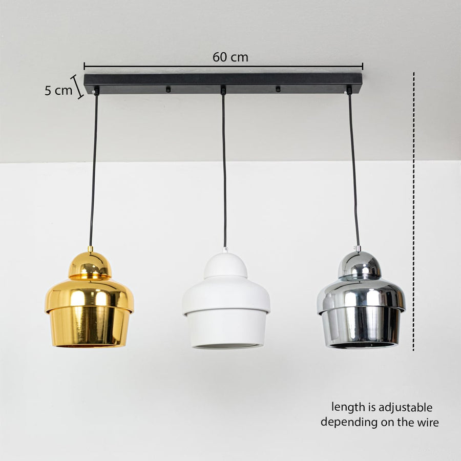 Pendant light dimension image showing ceiling plate length 60 cm plate width 5 cm adjustable wire drop and evenly spaced hanging points for installation reference.