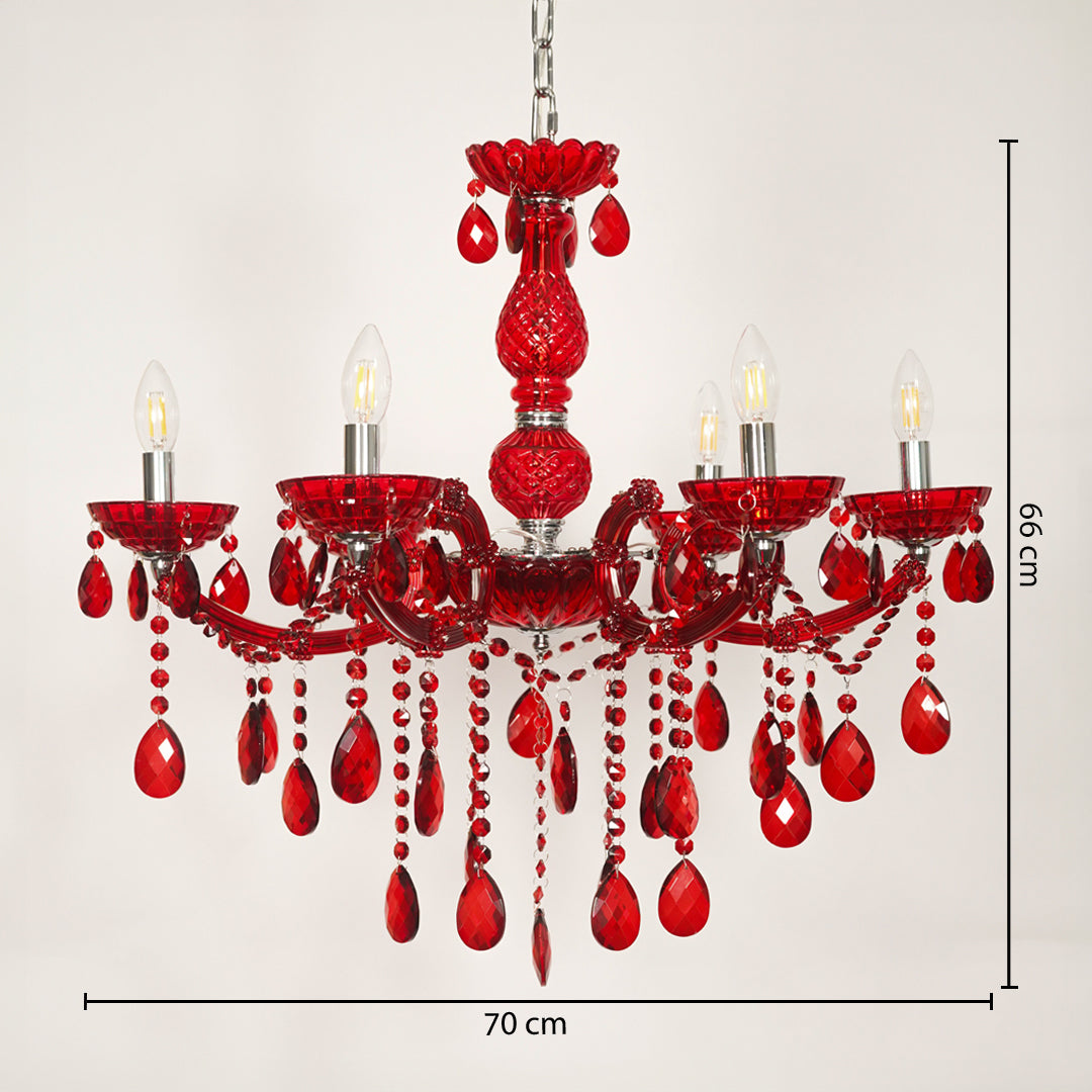 Rosalind 6-Light Crystal Drops Chandelier - Red