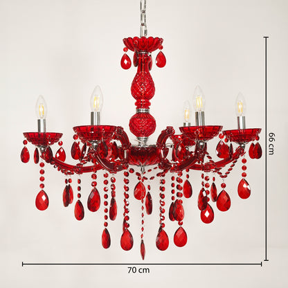 Rosalind 6-Light Crystal Drops Chandelier - Red
