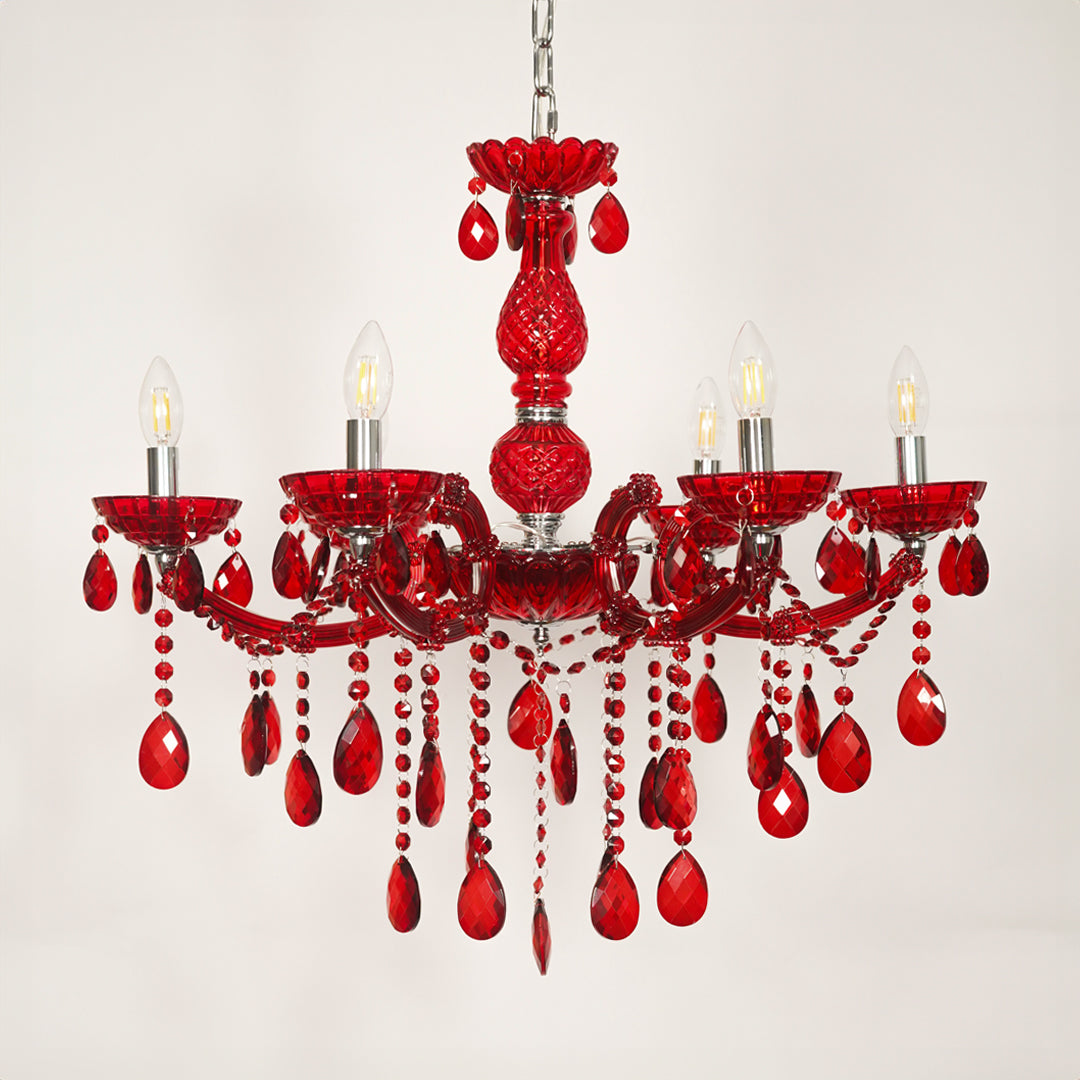 Rosalind 6-Light Crystal Drops Chandelier - Red