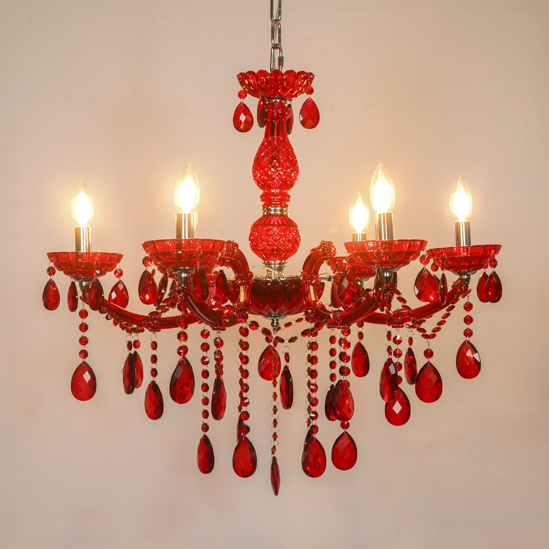 Rosalind 6-Light Crystal Drops Chandelier - Red