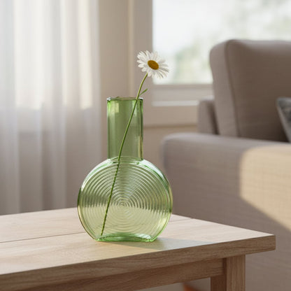 round geometric shape glass vase green main lifestyle