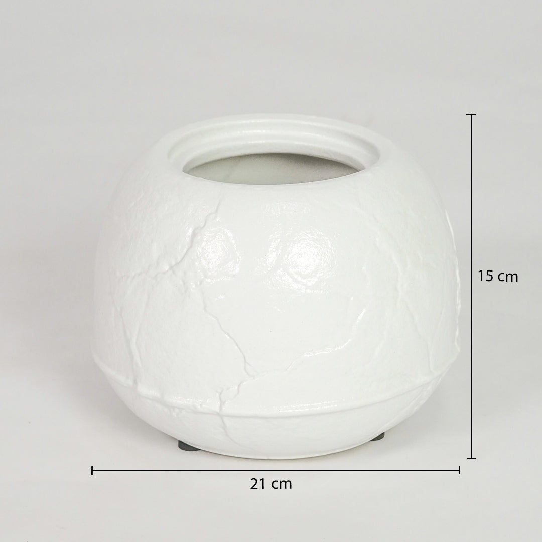 White ceramic planter bowl dimension image with 15 cm height and 21 cm width for modern tabletop decor.