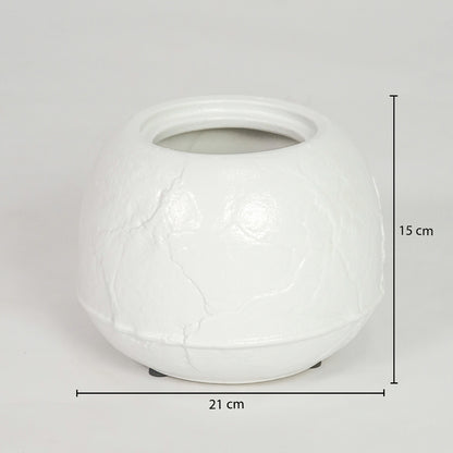 White ceramic planter bowl dimension image with 15 cm height and 21 cm width for modern tabletop decor.