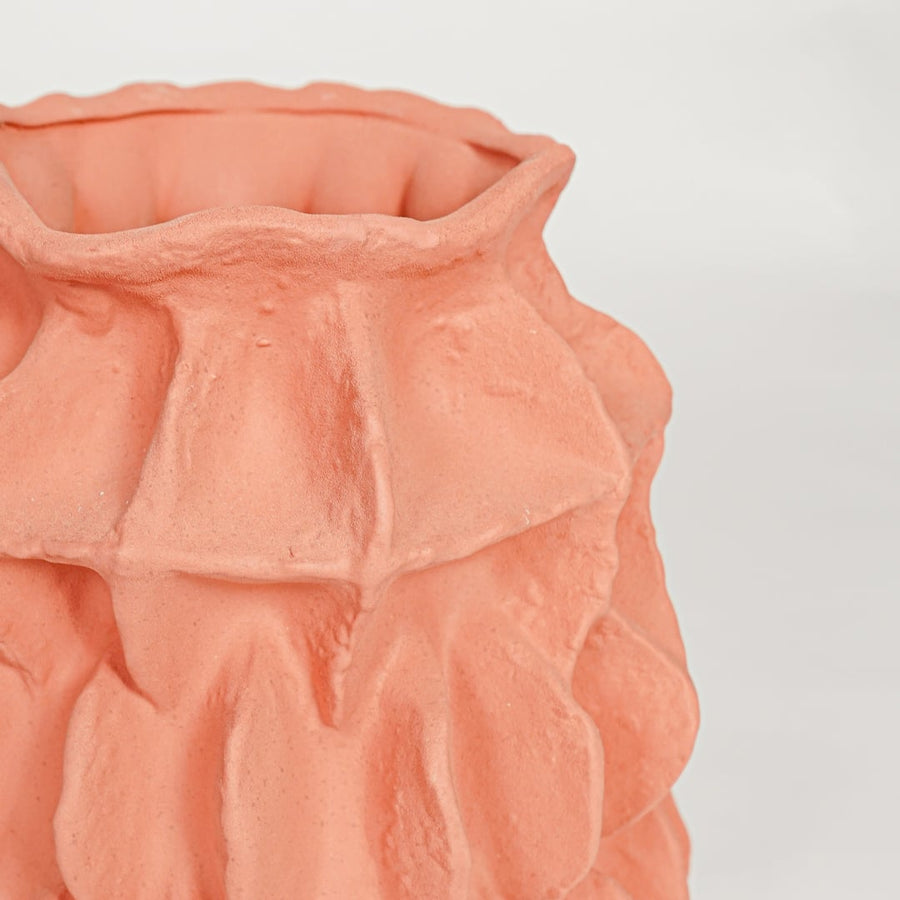 Terracotta ceramic decorative vase with detailed petal textured surface perfect for dried floral display and elegant interior decor styling.