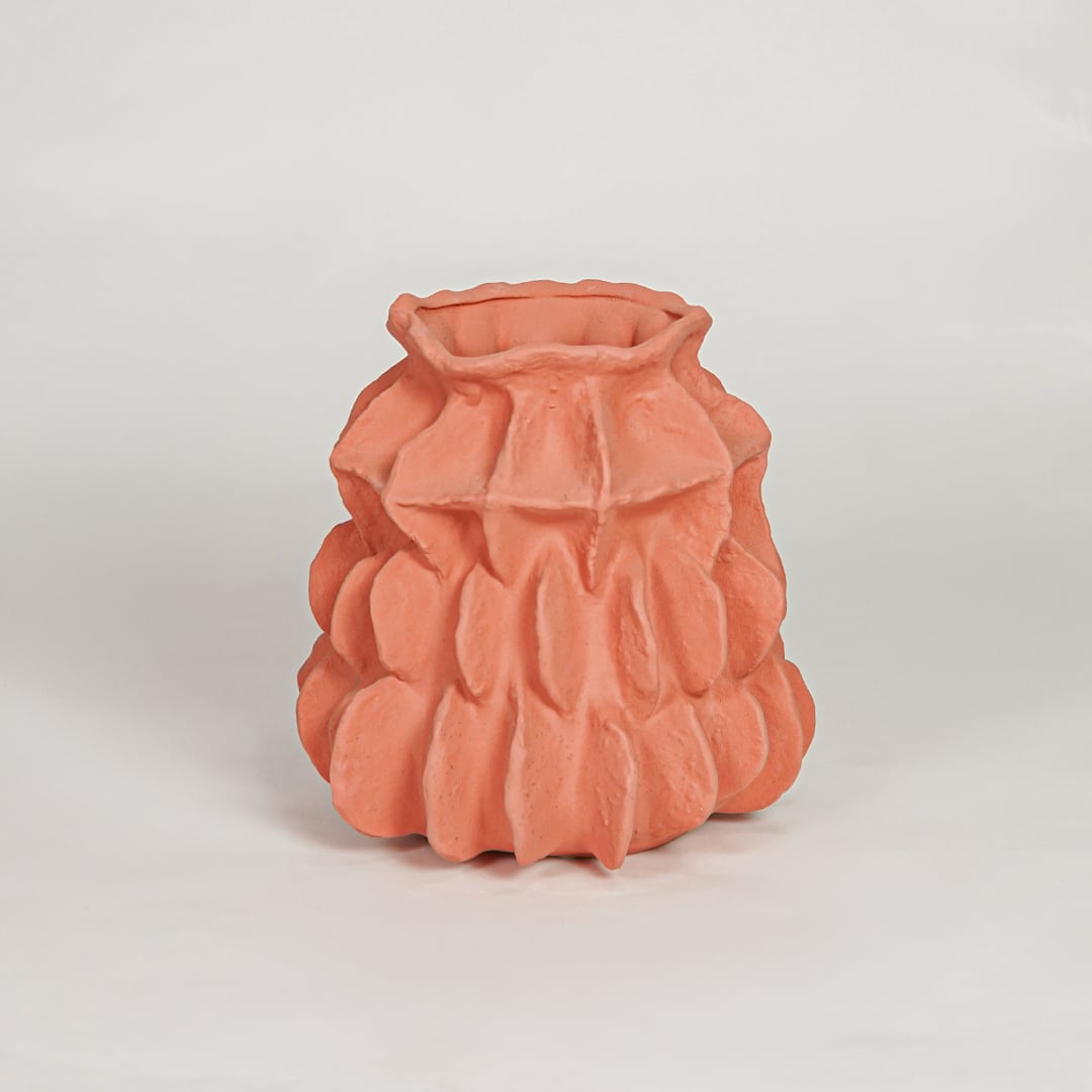 Modern terracotta ceramic textured decorative vase ideal for dried flower arrangement on console table shelf and stylish home decor.