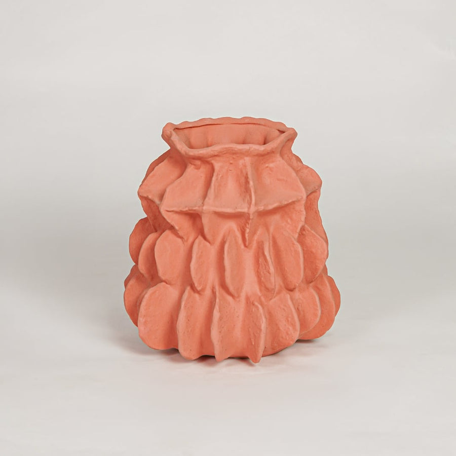 Modern terracotta ceramic textured decorative vase ideal for dried flower arrangement on console table shelf and stylish home decor.