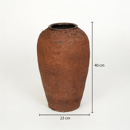 Dimension image of terracotta ceramic floor vase for elegant home decor styling with earthy textured finish.