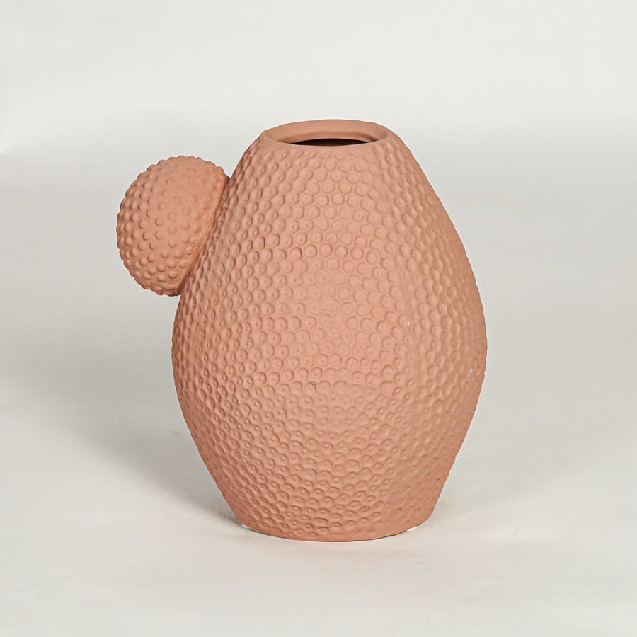 Minimal white marble ceramic decor vase isolated on bright white background showing compact modern tabletop design.