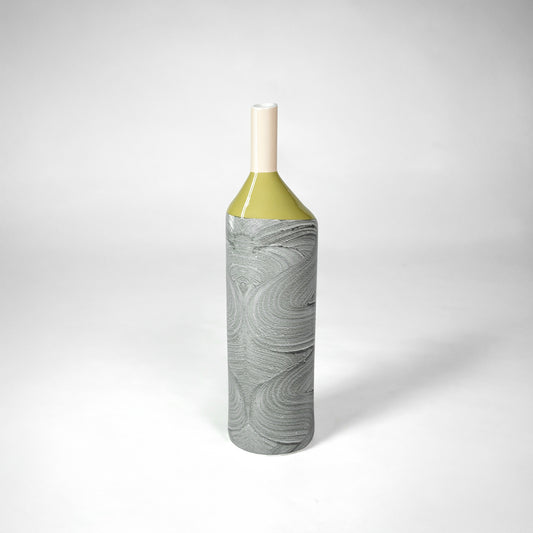 Grey textured ceramic vase with gold neck for stylish console table placement and modern indoor decor styling.