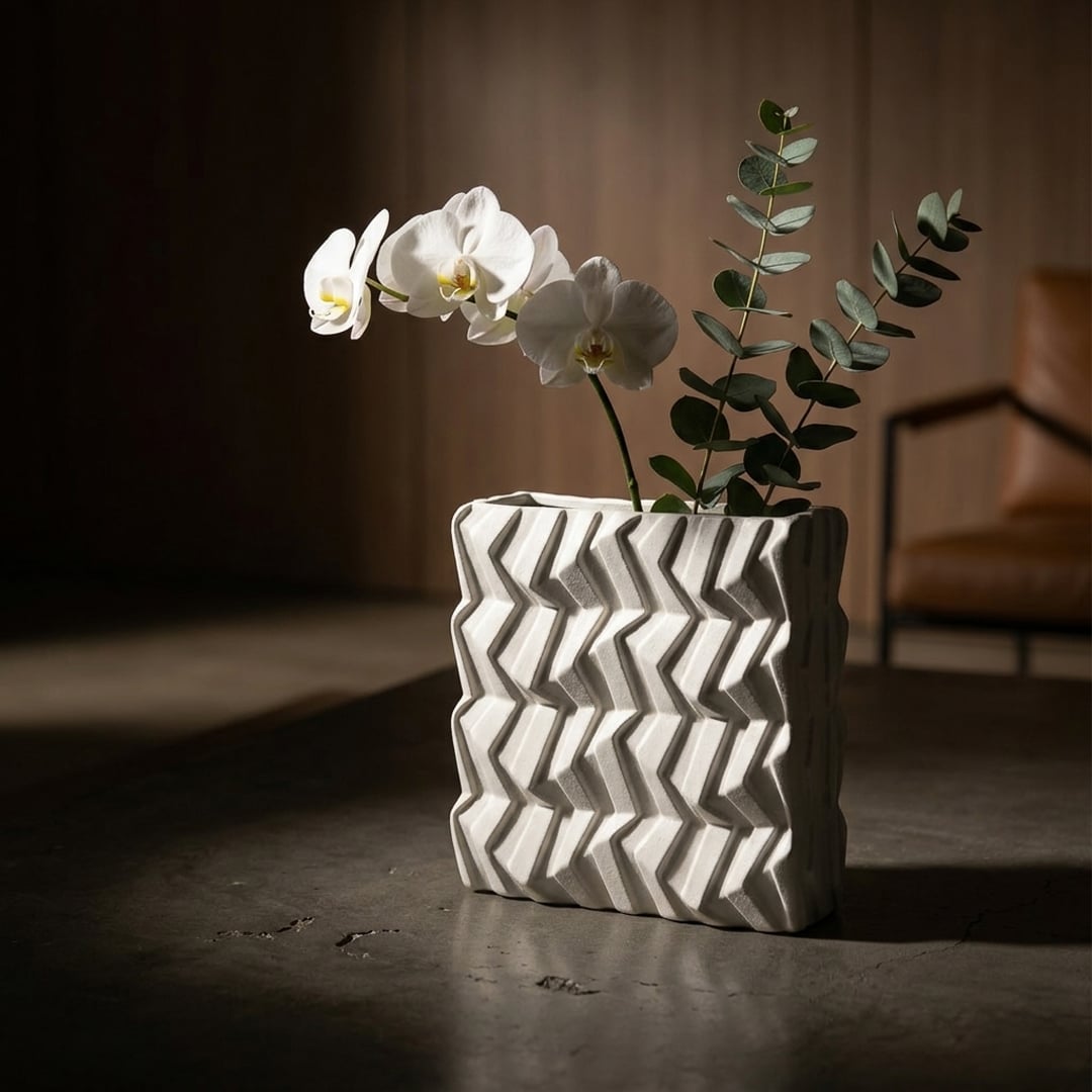 White ceramic decorative vase with flowers placed on table modern flower vase for living room home decor styling.