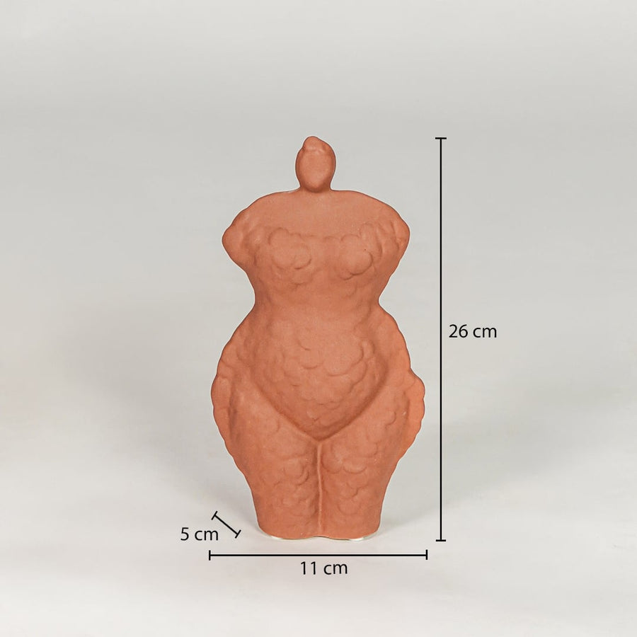Terracotta ceramic decor sculpture size 26 cm height 11 cm width 05 cm depth decorative showpiece for table styling.