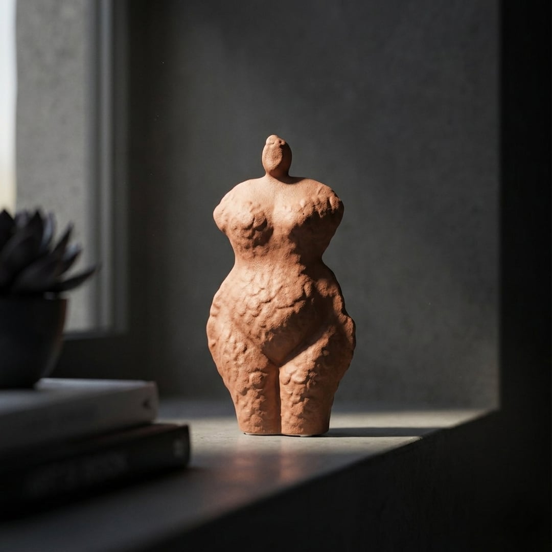 Terracotta ceramic decor sculpture placed on table modern decorative showpiece for living room home decor styling.