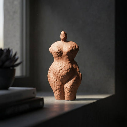 Terracotta ceramic decor sculpture placed on table modern decorative showpiece for living room home decor styling.