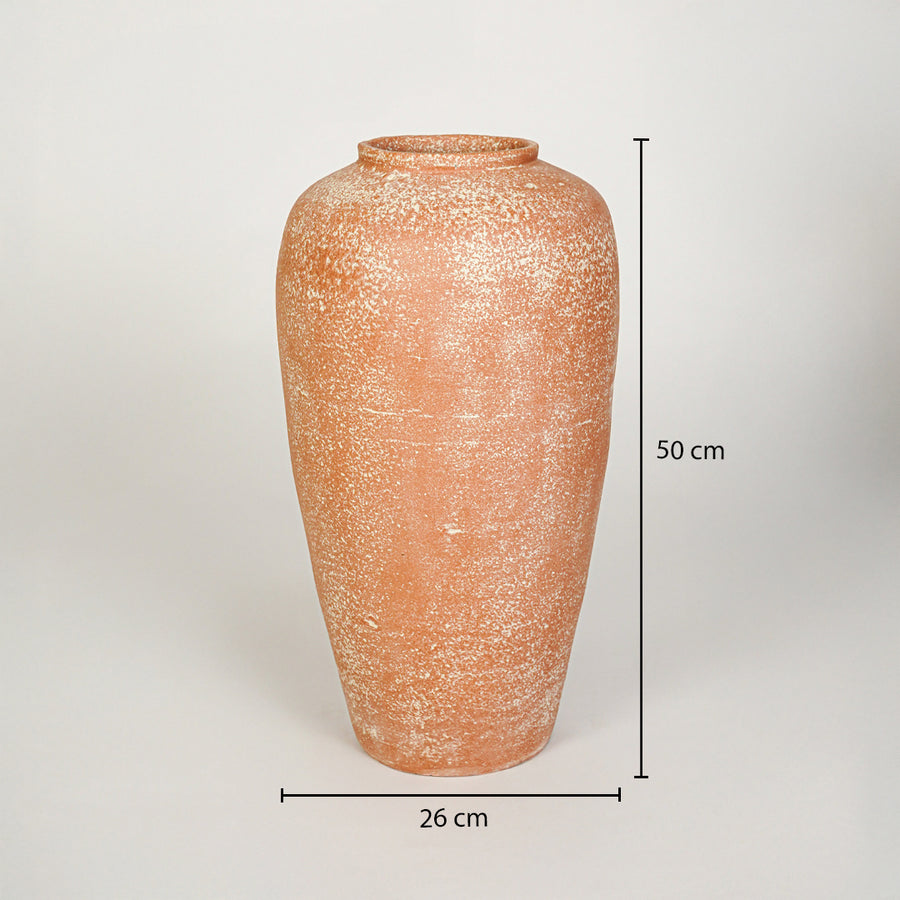 Dimension image of peach ceramic floor vase measuring 50 cm for modern home decor with matte finish styling.