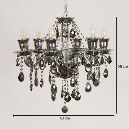 Black crystal chandelier sized 58 cm height and 63 cm width ideal for stylish living room or dining room ceiling lighting.