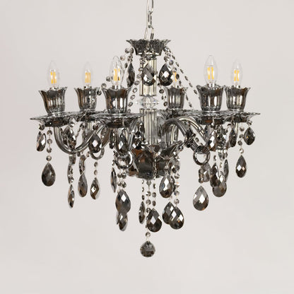 Black crystal chandelier displayed on white background ideal for modern bold interior ceiling styling.