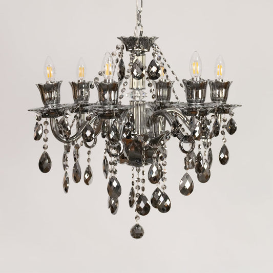 Black crystal chandelier displayed on white background ideal for modern bold interior ceiling styling.